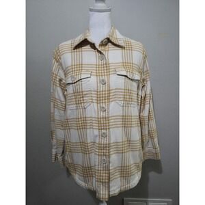 Eddie Bauer Shacket Womens Petite Small Yellow Plaid Sherpa Lined Flannel Jacket